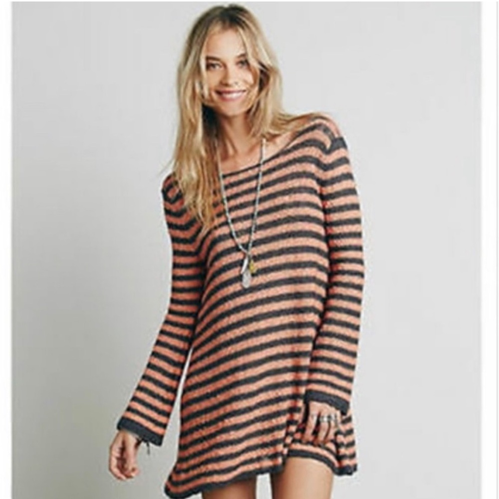 Free People orange and black striped knit sweater dress